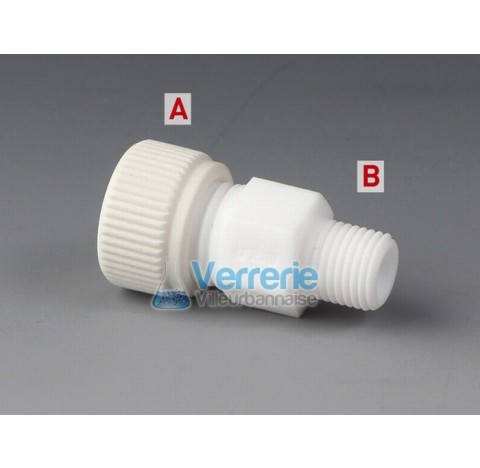 Screw adapter, PTFE Thread M14X2 for tubing OD 4 mm bore diam 4 mm , screw in thread NPT 1/8 total l