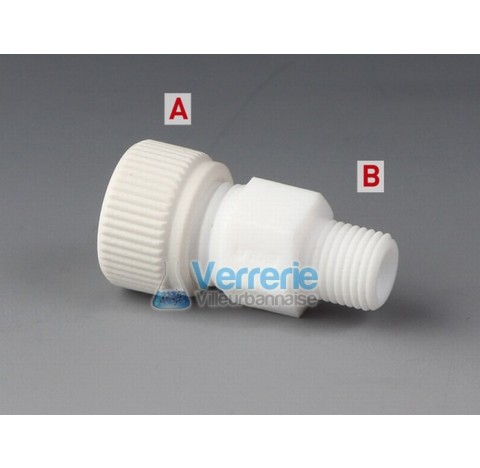 Screw adapter, PTFE Thread M14X2 for tubing OD 6 mm bore diam 4 mm , screw in thread NPT 1/4 total l