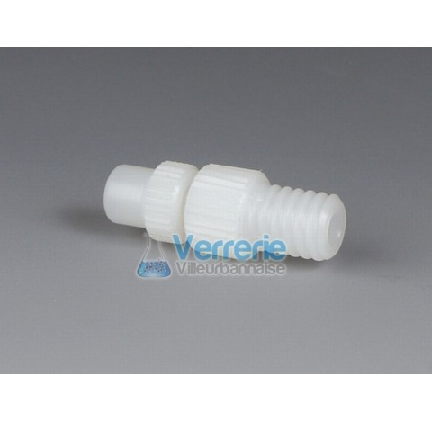 Vario coupling, PVDF for tubing ID 8,34 + 4,8mm and tubing OD 8,3 mm bore diam 4mm thread of screw c