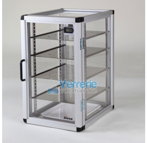 Dessicateur en verre borosilicate 3,3 /Vol. utilisable 42 Litres 4 etageres en inox pression normale