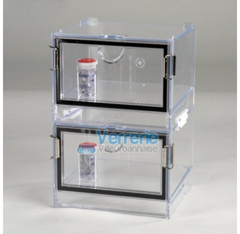 Mini dessicateur double empillable Dim.Ext : 235 x 340 x 210 mm Dim. Int : 210 x 110 x 180 mm par ch