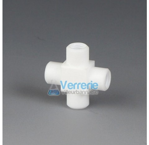 HPLC Cross Miniature coupling, PTFE for tubing IDxOD : 0,8x1,6 (1/32x1/16) lenght 25 mm 4 connection