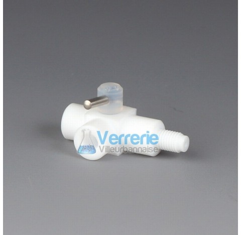 HPLC T miniature 3 way stopcocks, PTFE for tubing IDxOD: 1,6x3,2 (1/16x1/8) 2 connections female and