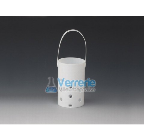 Dipper vessel, PTFE ID 95 mm OD 100 mm depth 140 mm dia of bores 12 mm height 230 mm temperature res