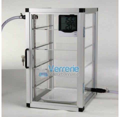 Dessicateur a gaz en PMMA Vol. utile 42Litres Dim. Ext. 310 x 525 x 375 Dim. Int. 260 x 480 x 330 mm