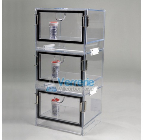 Mini dessicateur double empillable  Vol.util. 4,5 Litres par chambre Dim. Ext : 235 x 505 x 210 mm D