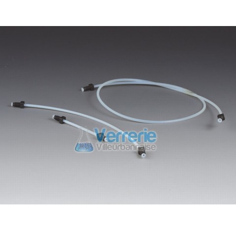 Flanged tubing, PTFE ID x OD : 0,8x1,6mm (1/32x1/16) lenght 500mm with 2X UNF 1/428G temperature res