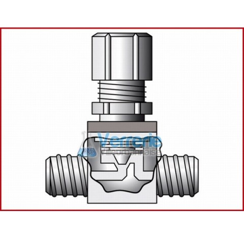 Control valve, PTFE thread M18X2 for tubing OD 10 mm outer dimensions 85x44x84mm volume flow can be 
