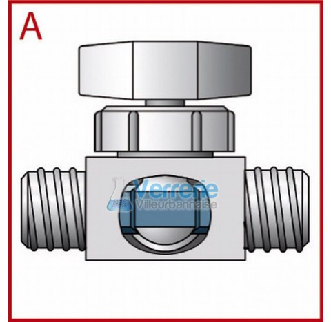 Ball valves, PTFE 2-Way bore shape of stopcock I , bore diam 3 mm ,thread GL14 , external dimensions