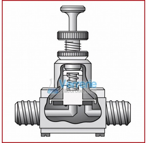 Pressure relief valve with manual ventilation , PTFE Connecting thread GL18 bore diam 6 mm external 