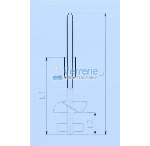 Agitateur 2 double helices en verre pour cuve 30 litres Longueur totale 740mm L1: 540mm L2: 140mm Di