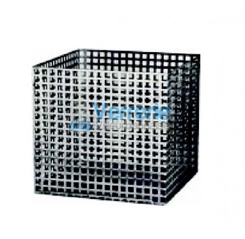 Basket , perforated sheet 8 mm square Dim. 10 x 10 x 10 cm ,stainless steel ,thickness 1 mm
