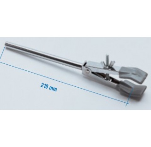 Pince 2 doigts pour burettes et tubes en metal chrome et machoires plastifies en PVC, pour diametre 