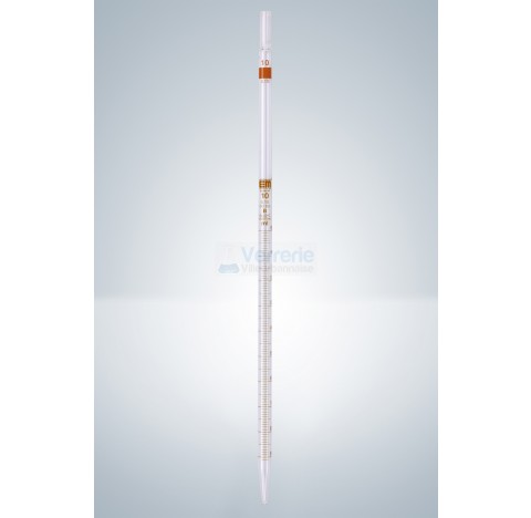 Pipette graduee 1 ml subdivision: 0,1 ml Graduation brune jusqu'a la pointe, ecoulement total, zero 