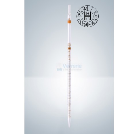 Pipette graduee 1 ml subdivision: 0,01 ml Graduation brune jusqu'a la pointe ,classe AS, ecoulement 