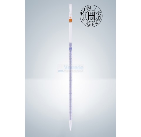 Pipette graduee 25 ml subdivision: 0,1 ml Graduation bande de verre teintee,classe AS SB, graduee ju