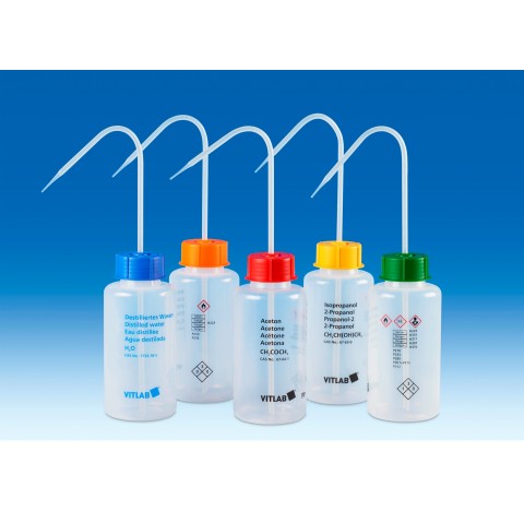 Pissette PE-LD Vit-Safe 500ml filetage GL45 inscription  Heptane