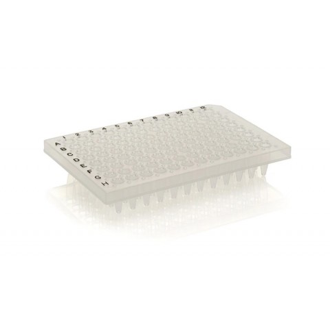 Plaque de PCR, 96 puits, a demi-jupe, plateau plat