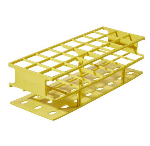 Portoir , rack de tubes a essai Nalgene, 24 emplacement (3x8) pour tubes diametre 30 mm , couleur ja