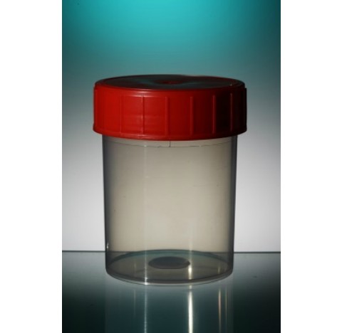 Straight container 125ml polypropylen height 74 mm opening diameter 52 mm  screwd cap red , 380 piec