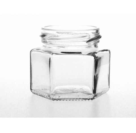 Bocal hexagonal 105 ml en verre blanc bague TO 53, Twist off