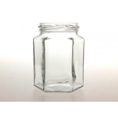 Bocal hexagonal 288 ml en verre blanc bague TO 63, Twist off