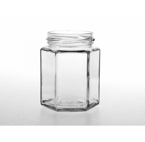 Bocal hexagonal 196 ml en verre blanc bague TO 58, Twist off