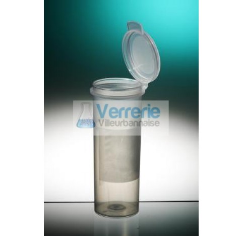 Straight container 50ml PP blgraduated height 78 diameter 31and hinged cap bl