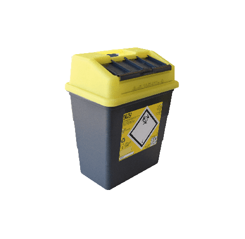 Le collecteur de dechets medicaux SHARPSAFE Modele EXCHANGE NF, d'une capacite de 13 litres, est con