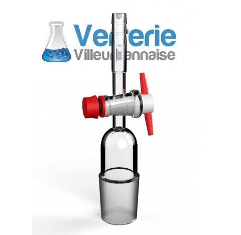 Vacuum adapter 29/32 male with stopcock 2.5 mm PTFE key straight connection diam 10 mm verre Pyrex F
