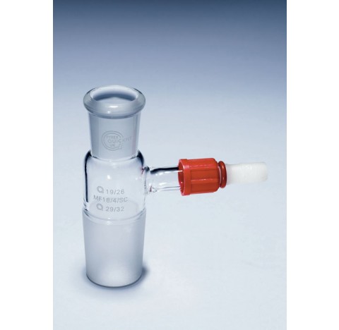 Raccord reducteur rodage femelle 10/19 cone male 14/23 avec prise de vide pour assemblage de verreri