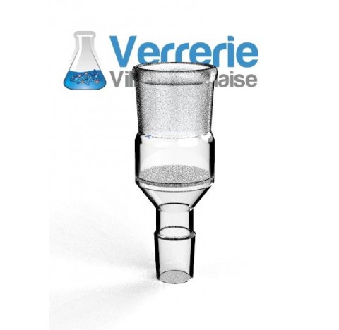 Raccord rodage femelle 85/50 rodage male 85/50 avec plaque filtrante centrale (fritte) porosite 5 , 