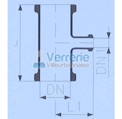 Raccord industriel en verre DN 80 PZ passage sur cote DN 25 KZA Long. 200mm entraxe L1: 100mm