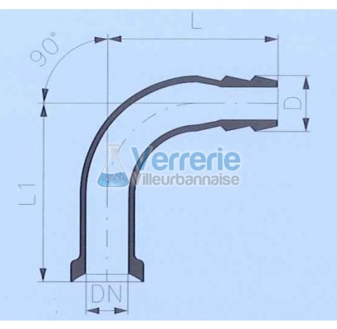 Raccord DN 15 KZB avec olive diam 22 en verre coude 90 degre