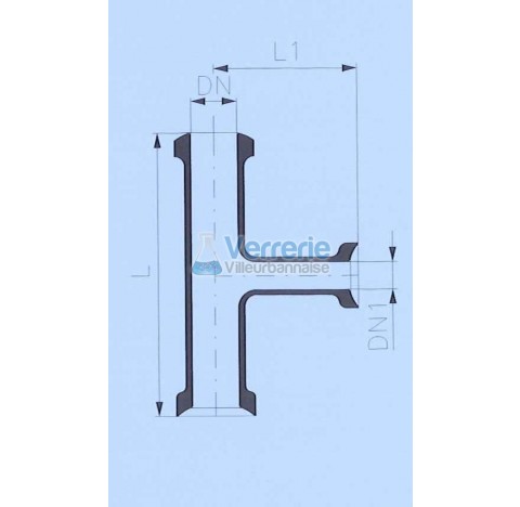 Raccord en T avec un DN 25 KZA , un DN 25 KZB et un DN 15 KZB Longueur 150 mm L1: 75mm en verre