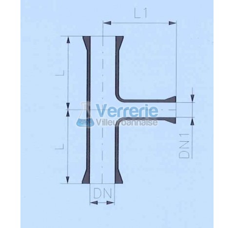Raccord en T 2X DN 40 RK et DN(1) 25 RK longueur L:100 mm L1:100 mm verre industriel