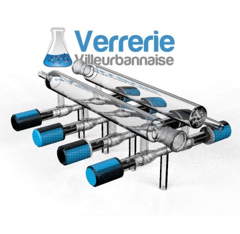 Rampe à vide double 4 sorties et 8 robinets Rotaflo 3 mm, 2x rodages 19/26 femelle et 2 sorties tubu