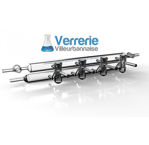 Rampe à vide double 4 voies robinet cle verre 4 mm olives en verre + 3 robinets clé PTFE 2.5 mm