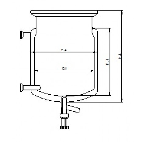Jacketed glass reactor round bottom connections : flanges DN15  with bottom valve type J outlet bore