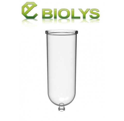 Cuve en verre volume 10 litres bride DN 200 PZ avec vidange DN 25KZA Longueur totale 550 mm Diam ext
