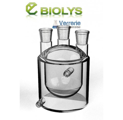 Reacteur verre thermostate fond plat externe et fond rond interne avec 3 rodages 29/32 drois, entree