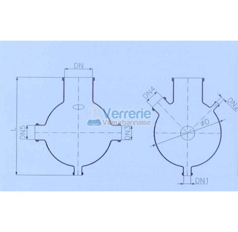 Ballon distributeur en verre 200 litres brides DN 300 PZ , DN(1) 100 KZA , DN(2) 25 KZA DN(3) 150 KZ
