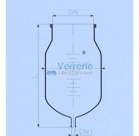 Cuve en verre graduee vol. 200 litres DN 300PZ vidange DN 25RK Longueur 1400 mm Diam ext.:486 mm Gra