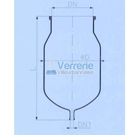 Cuve en verre 200 litres bride DN 300 PZ avec vidange DN 50 RK Longueur 1400 mm Dia ext.: 486 mm rea