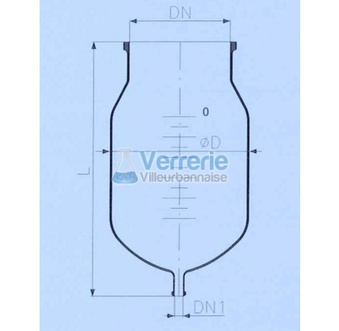 Cuve en verre graduee vol. 200 litres bride DN 300 PZ avec vidange DN 25 KZA Longueur 1400 mm Dia ex