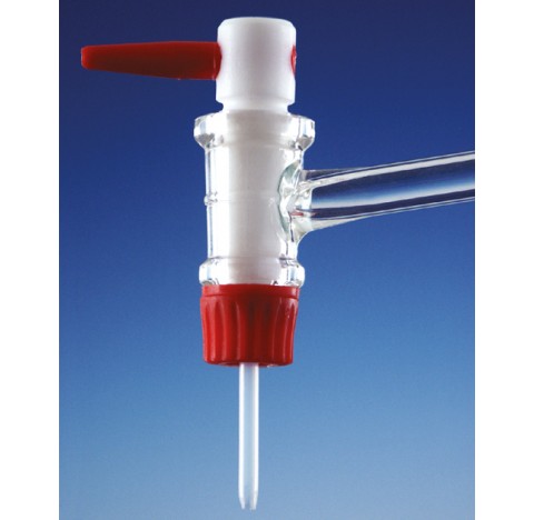 DURAN Stopcocks, angled, complete with PTFE-keys, NS 12.5, bore 2.5 mm packing of 50