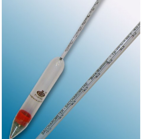 Densimetre pese sucre en verre amplitude 102-138 Tw en Twaddle division 0,5 precision 1 longueur tot