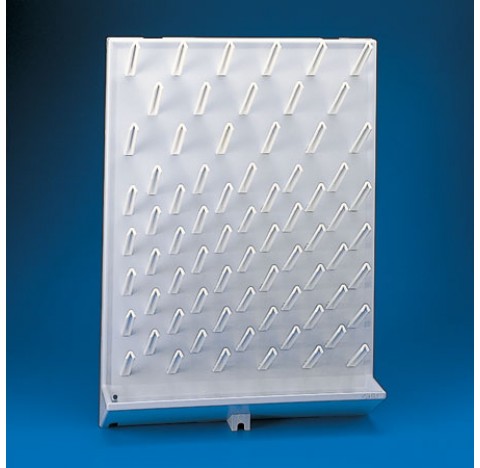 Draining rack for 72 places , high impact polystyrene , 72 pegs 95x15 mm , container to collect liqu
