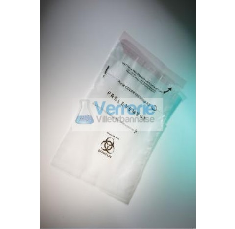 Double pocket self-adhesive bagLDPE naturel height 176 width 270, printed BIOHAZARD bk