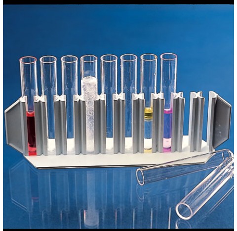 Test tube racks for 8 places diameter of holes 20 mm dimensions 54x220x65,5 mm in polypropylene